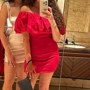 Zara Vibrant Red Off-Shoulder Mini Dress